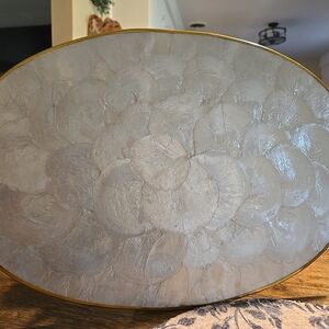 Vintage Capiz Shell Placemat Chargers Mother of Pearl Oval Cork Back Single 19”